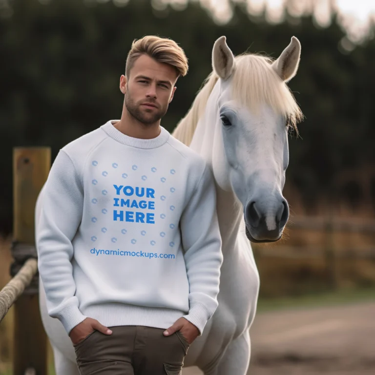 Man Wearing White Sweatshirt Mockup Front View Template