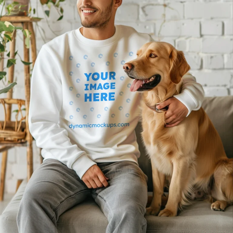 Man Wearing White Sweatshirt Mockup Front View Template