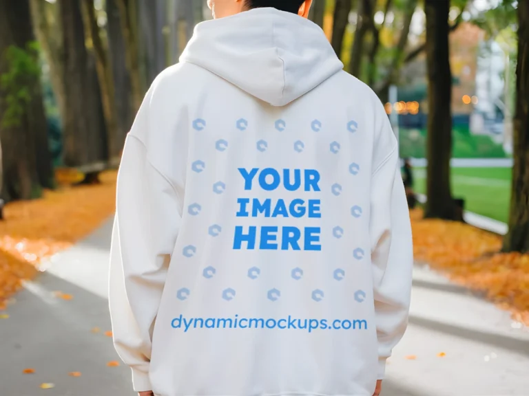 Man Wearing White Hoodie Mockup Back View Template