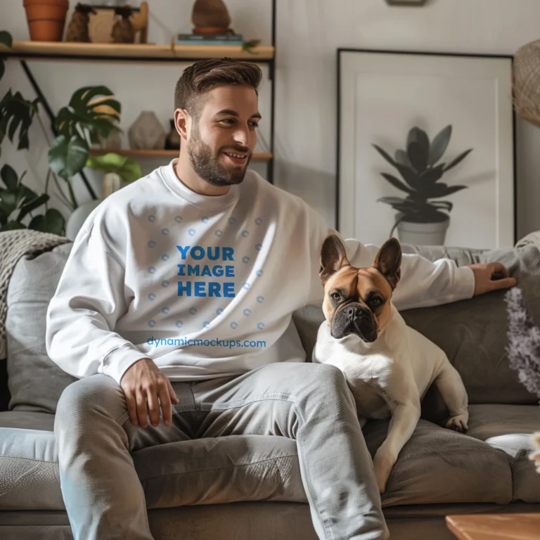 Man Wearing White Sweatshirt Mockup Front View Template