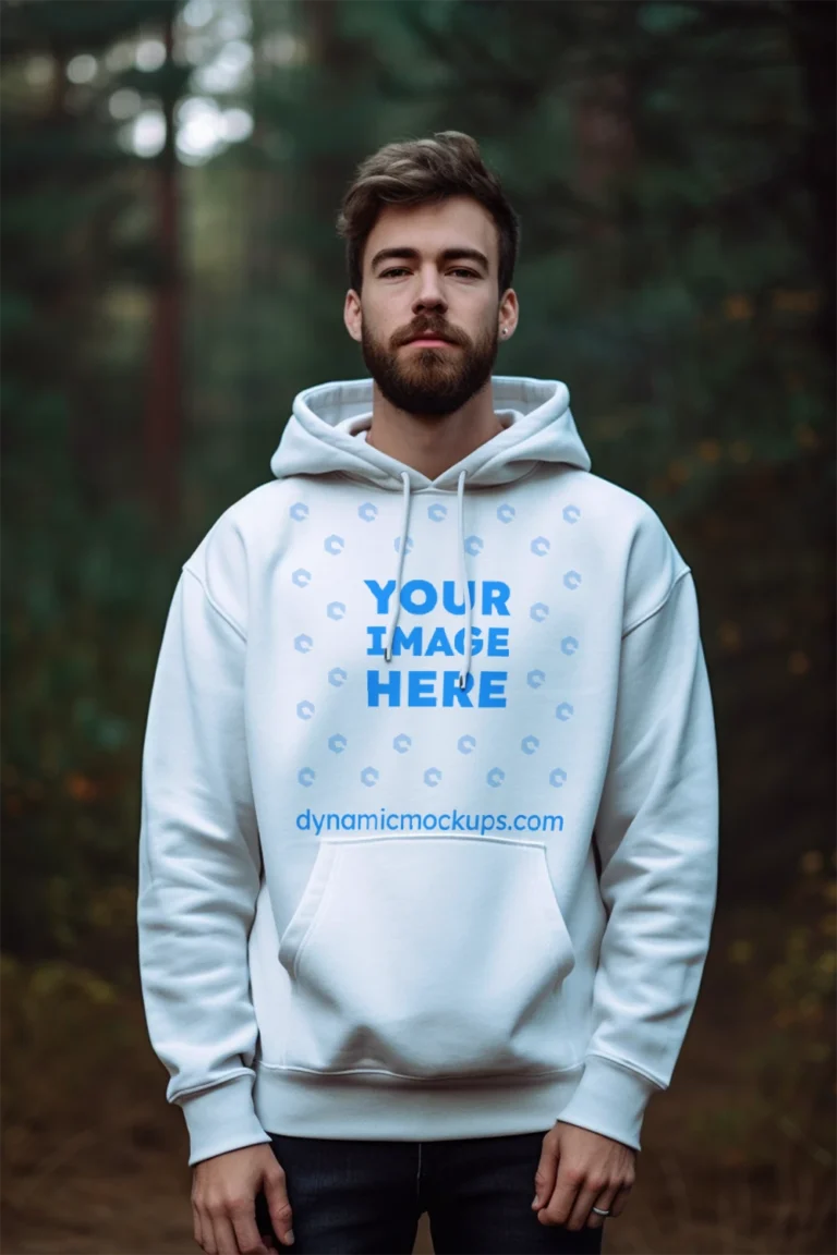 Man Wearing White Hoodie Mockup Front View Template