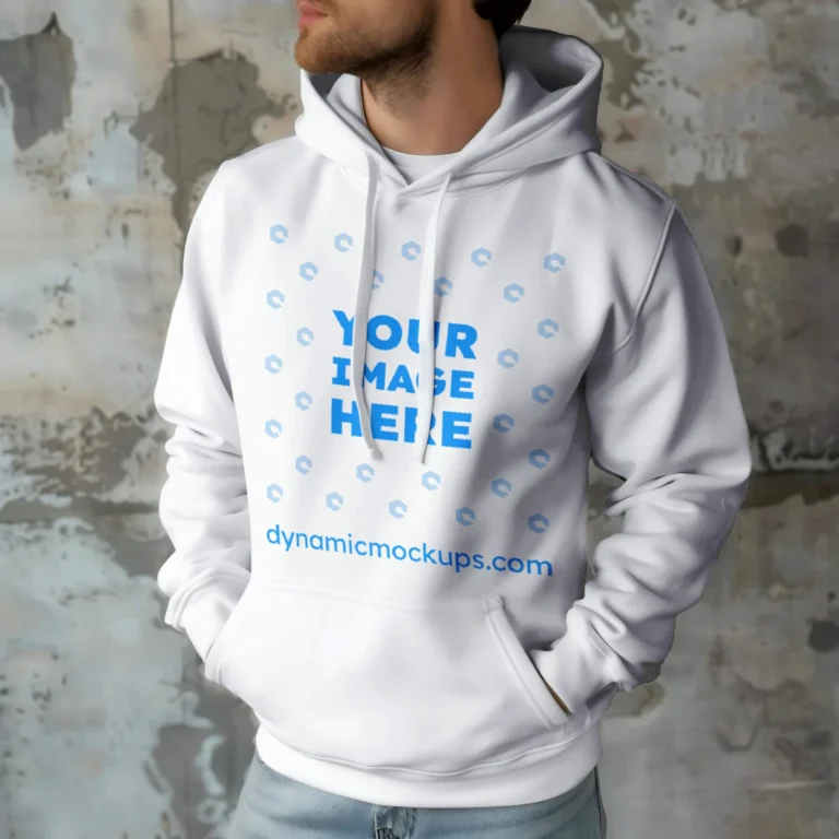 Man Wearing White Hoodie Mockup Front View Template