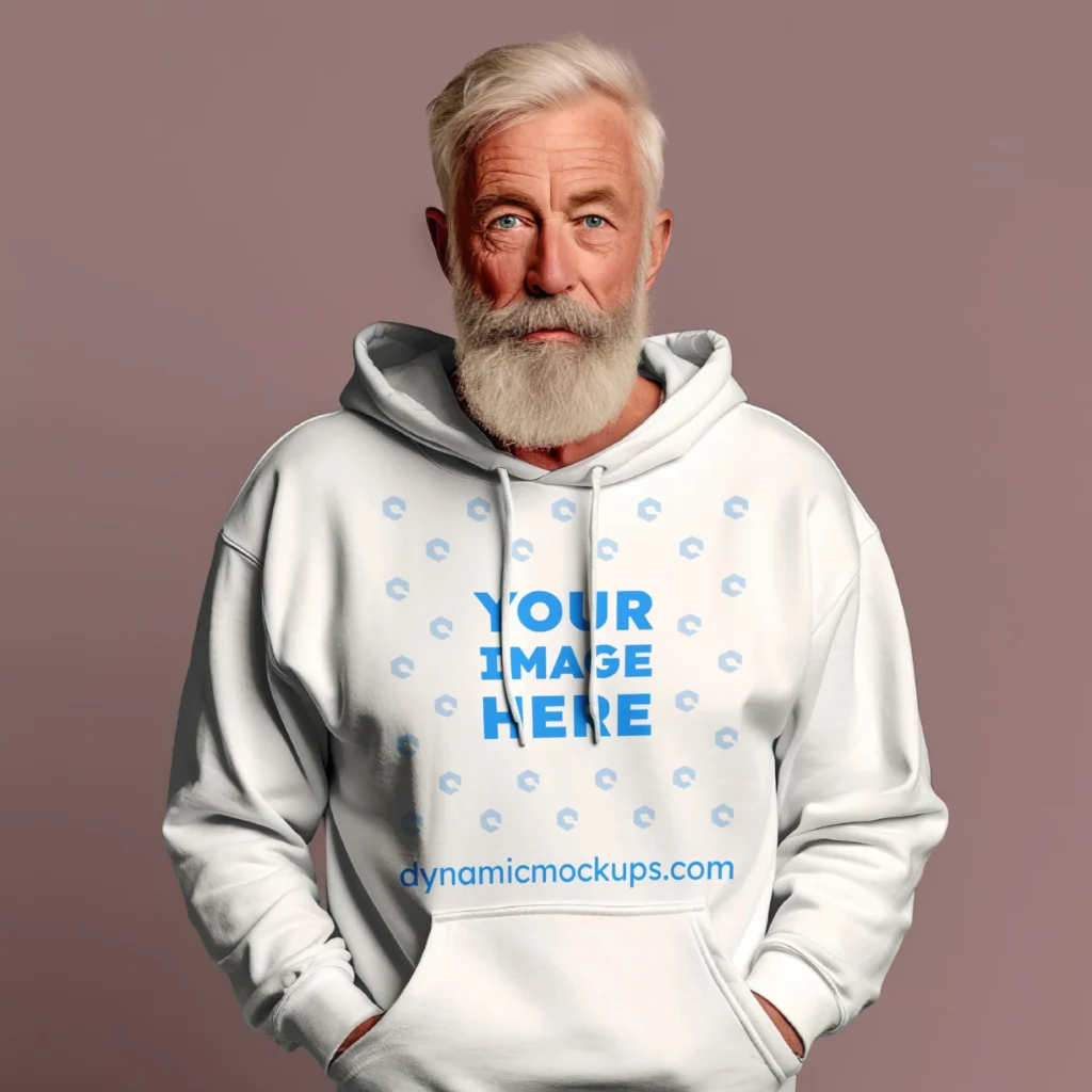 Man Wearing White Hoodie Mockup Front View Template