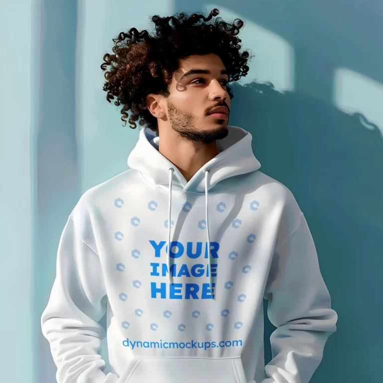 Man Wearing White Hoodie Mockup Front View Template