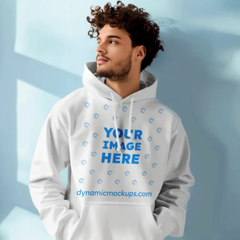 Man Wearing White Hoodie Mockup Front View Template