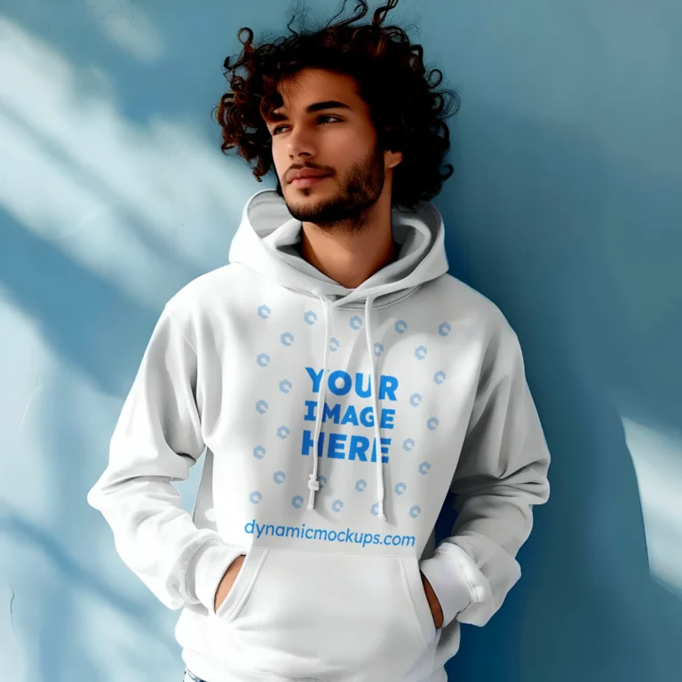 Man Wearing White Hoodie Mockup Front View Template