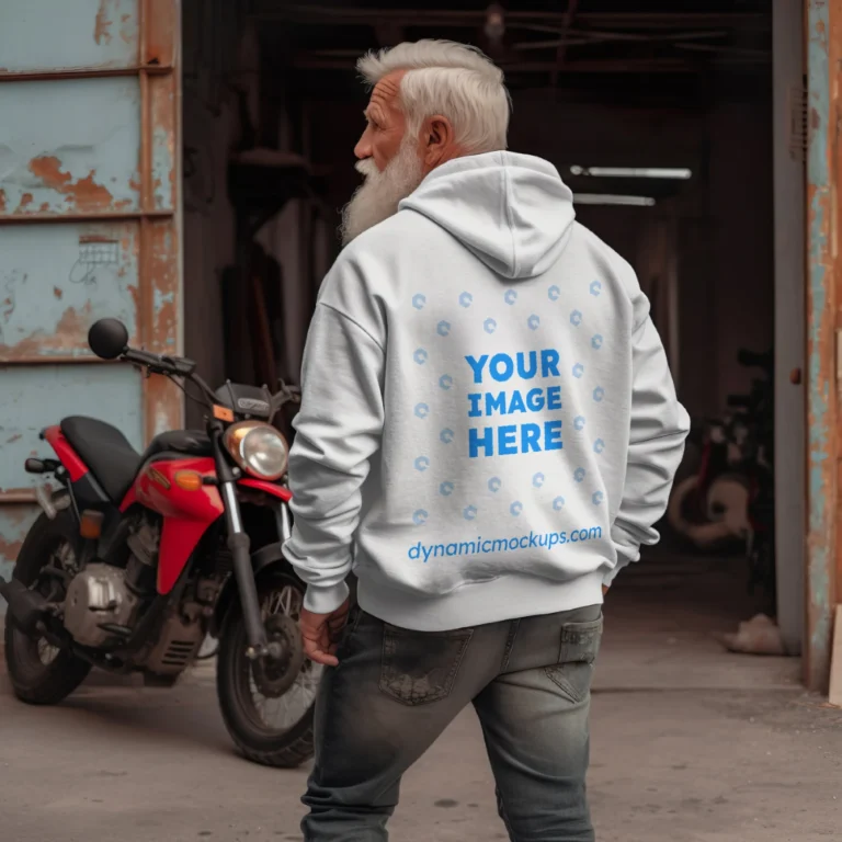 Man Wearing White Hoodie Mockup Back View Template