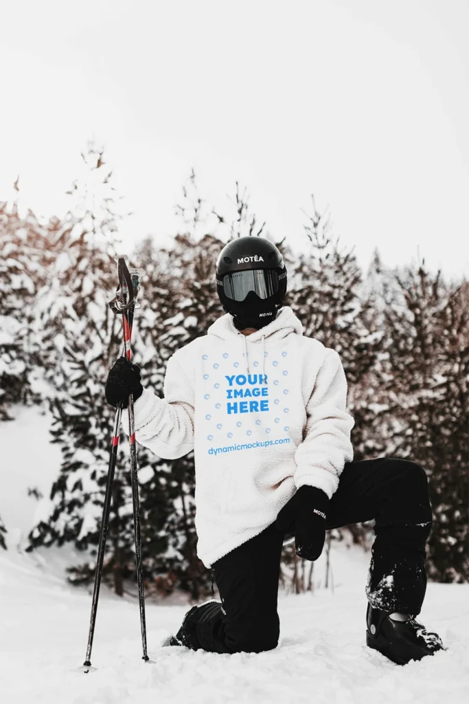 Man Wearing White Hoodie Mockup Front View Template