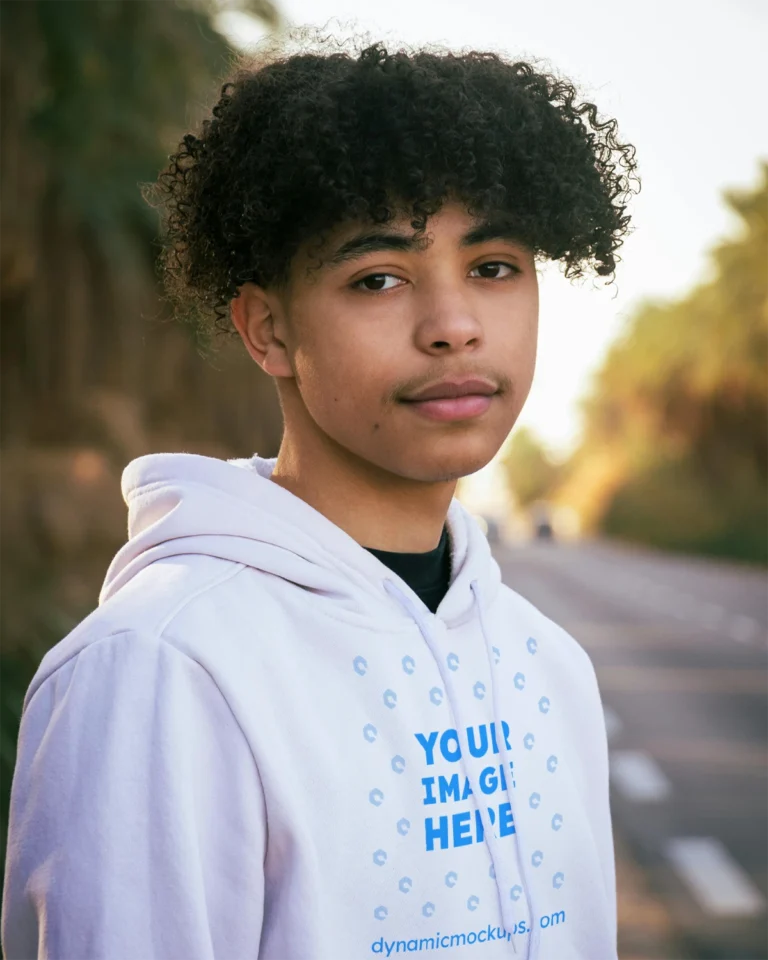 Man Wearing White Hoodie Mockup Front View Template