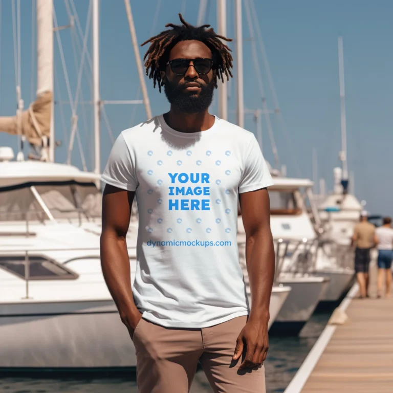 Man Wearing White T-shirt Mockup Front View Template