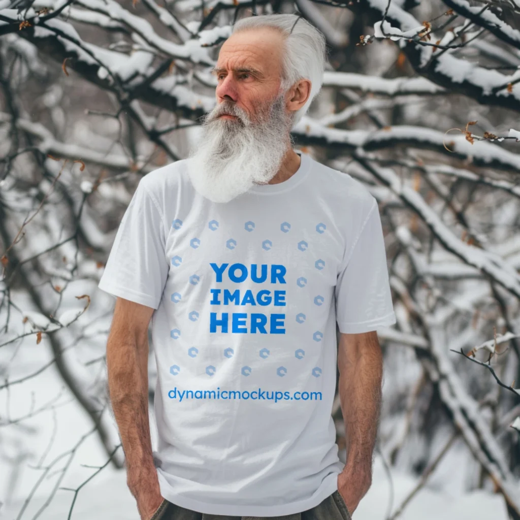 Man Wearing White T-shirt Mockup Front View Template