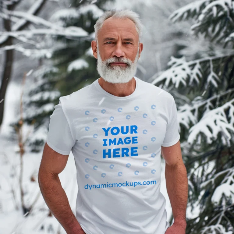 Man Wearing White T-shirt Mockup Front View Template