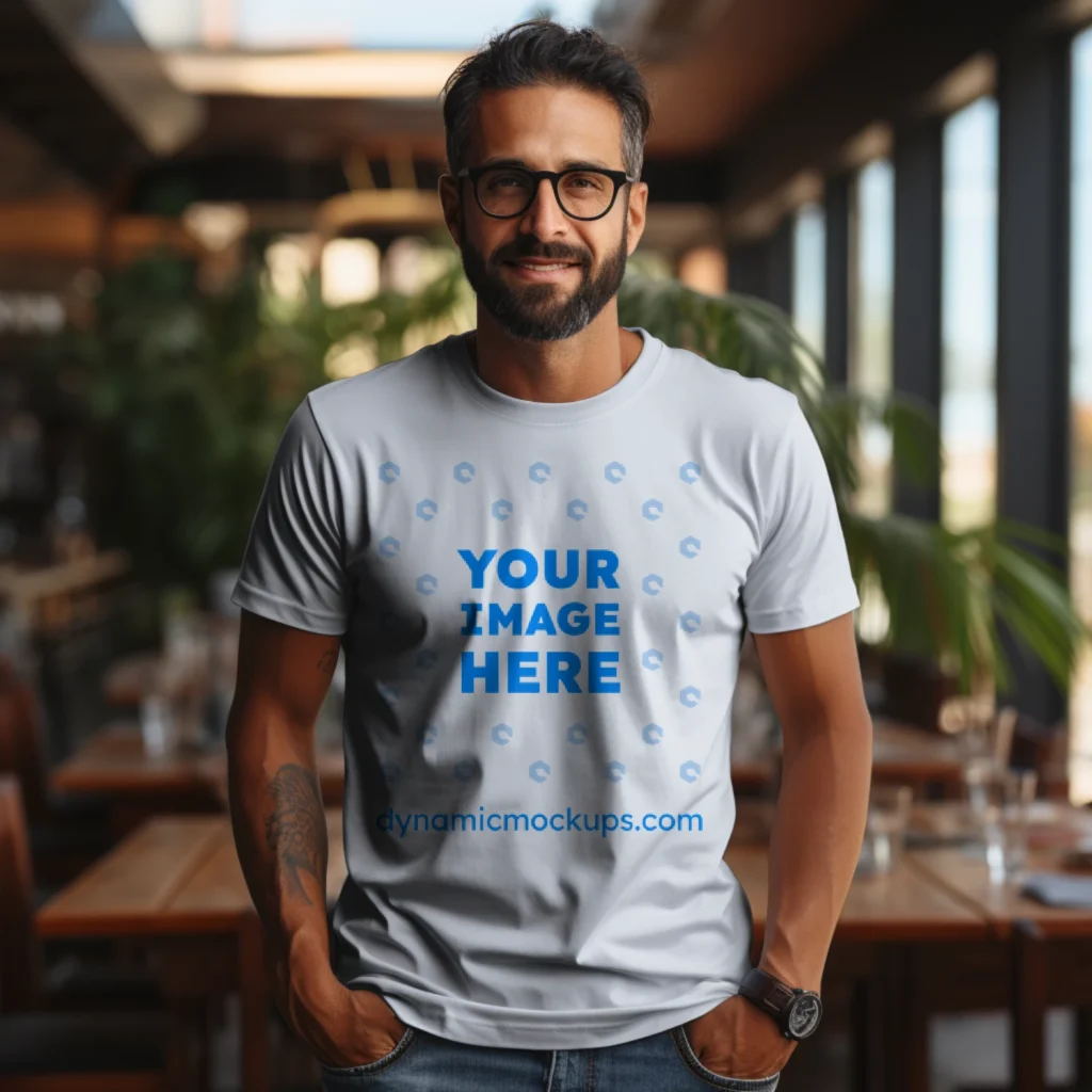 Man Wearing White T-shirt Mockup Front View Template