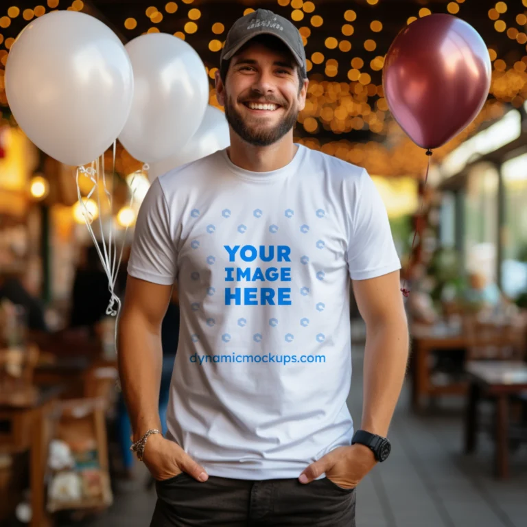 Man Wearing White T-shirt Mockup Front View Template