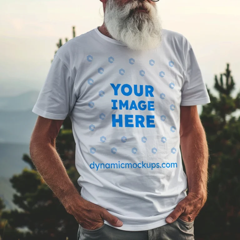 Man Wearing White T-shirt Mockup Front View Template