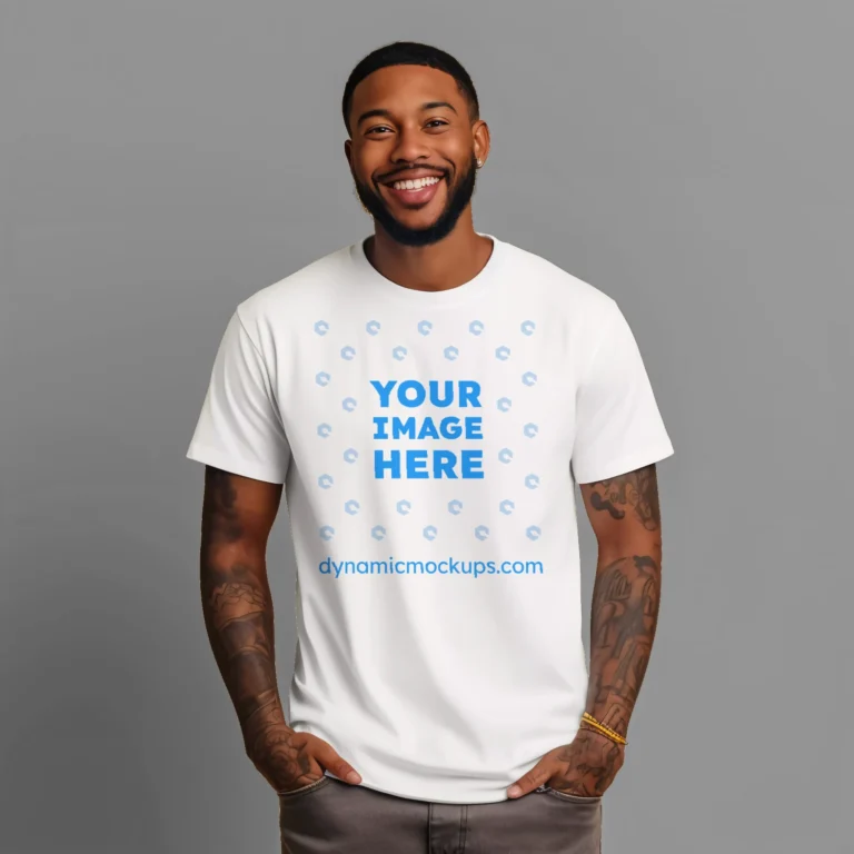 Man Wearing White T-shirt Mockup Front View Template