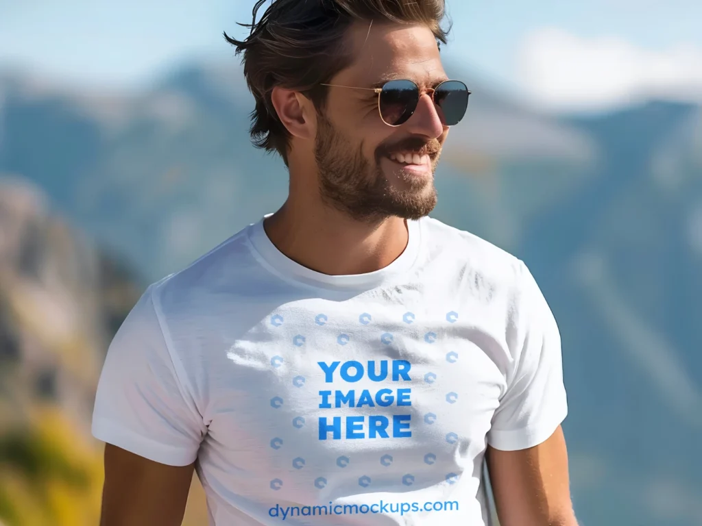 Man Wearing White T-shirt Mockup Front View Template