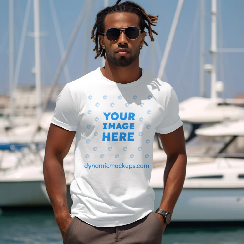 Man Wearing White T-shirt Mockup Front View Template