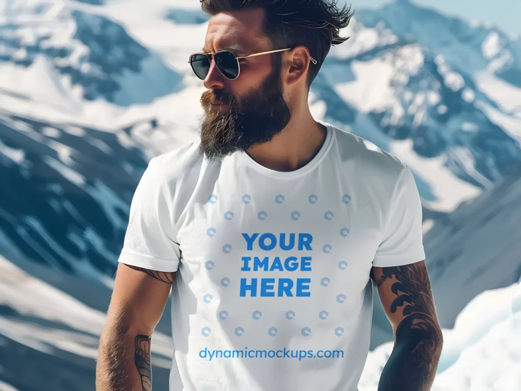 Man Wearing White T-shirt Mockup Front View Template