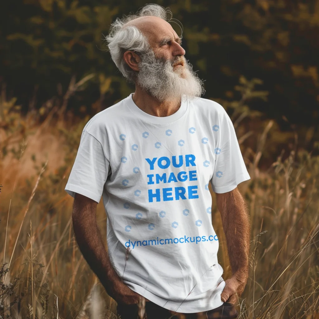 Man Wearing White T-shirt Mockup Front View Template