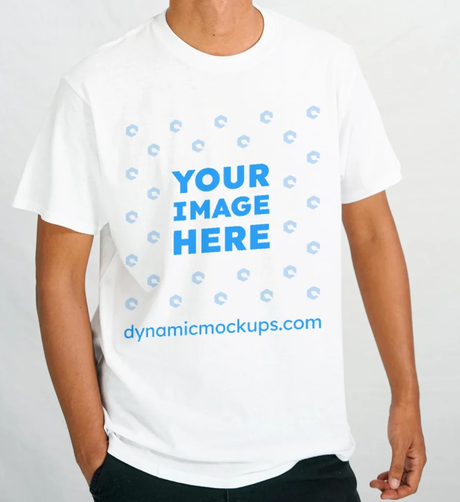 Man Wearing White T-shirt Mockup Front View Template