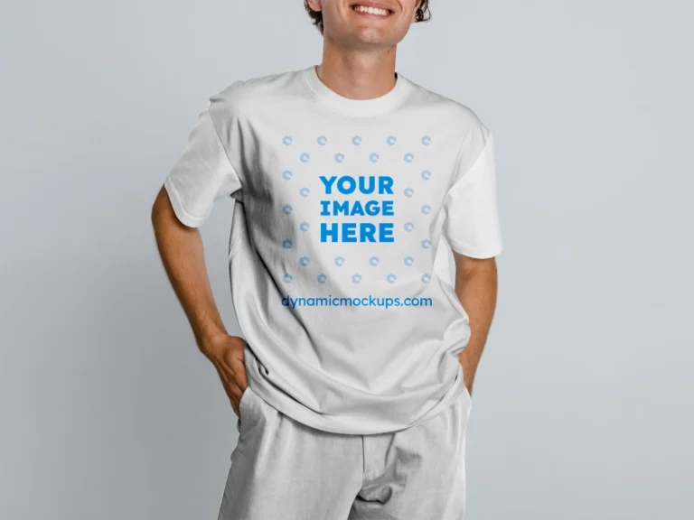 Man Wearing White T-shirt Mockup Front View Template