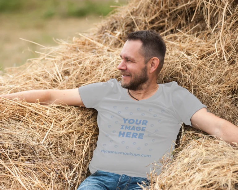 Man Wearing White T-shirt Mockup Front View Template