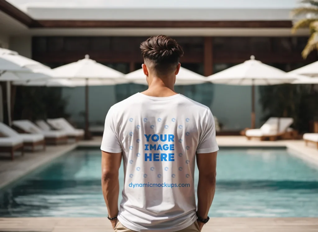 Man Wearing White T-shirt Mockup Back View Template