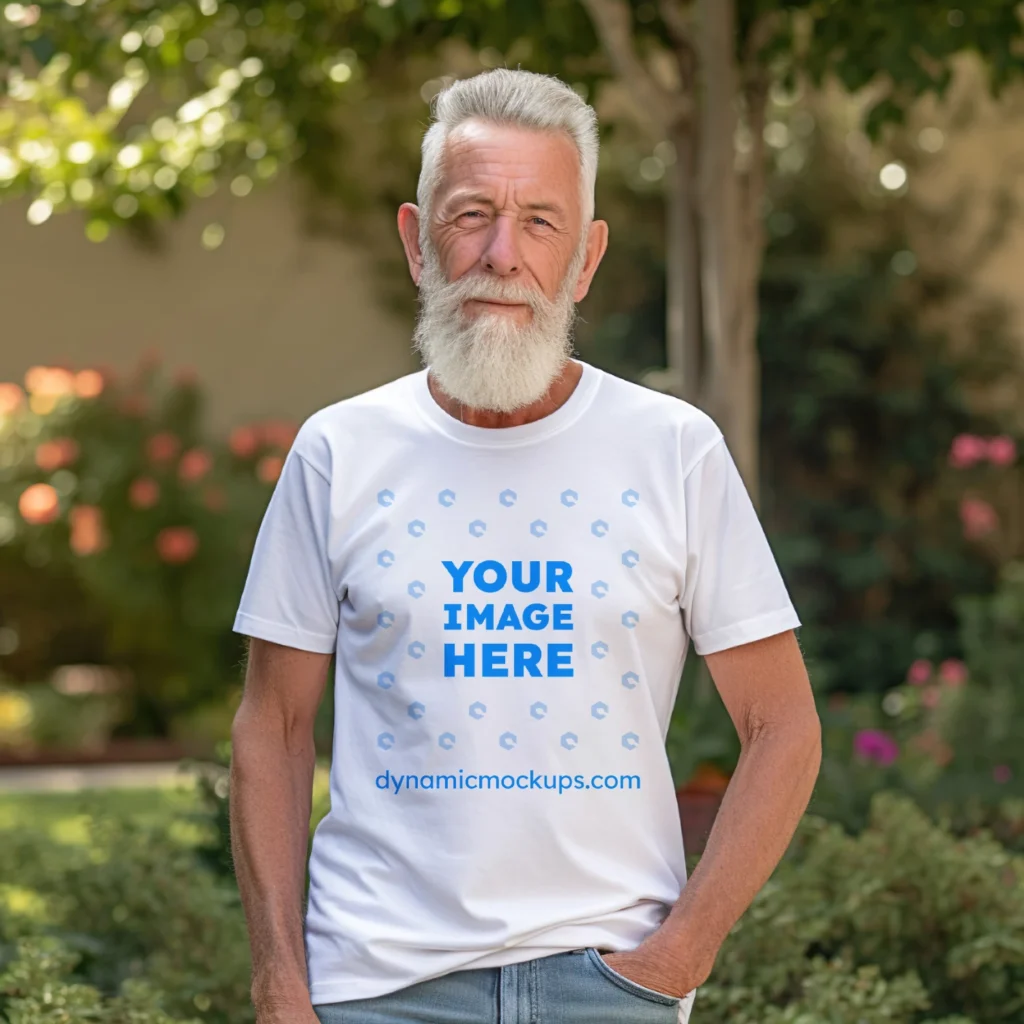 Man Wearing White T-shirt Mockup Front View Template