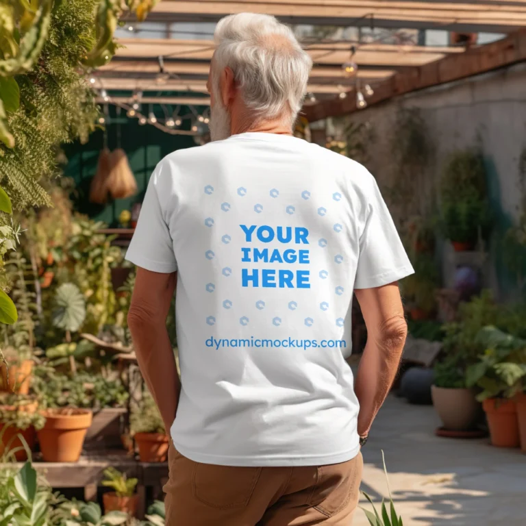 Man Wearing White T-shirt Mockup Back View Template