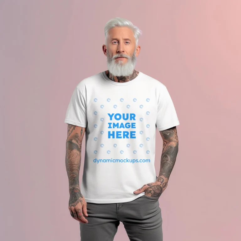 Man Wearing White T-shirt Mockup Front View Template