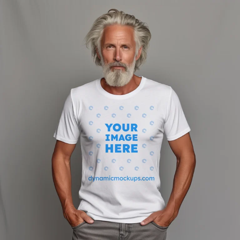 Man Wearing White T-shirt Mockup Front View Template