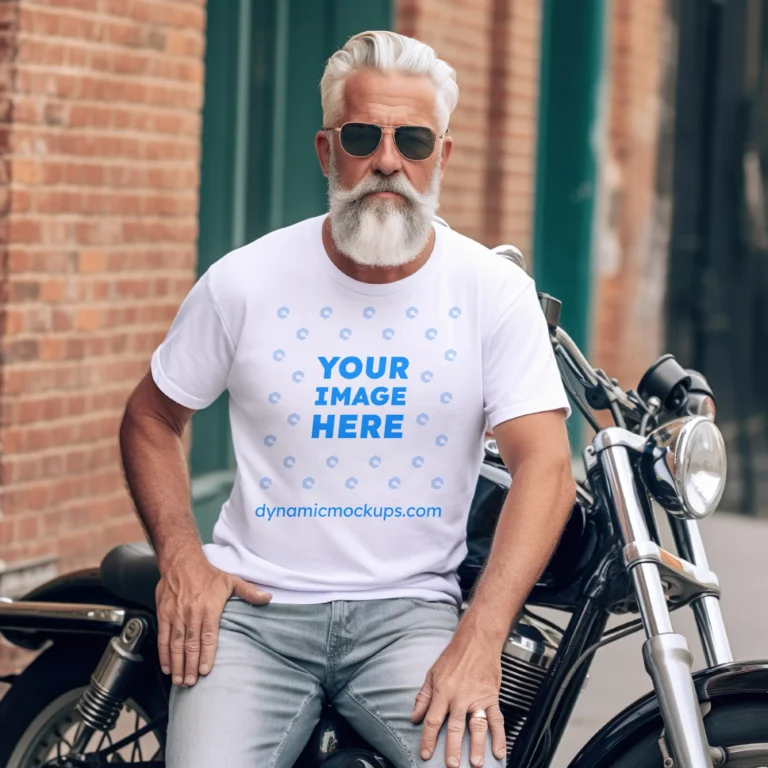 Man Wearing White T-shirt Mockup Front View Template