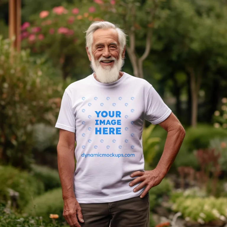 Man Wearing White T-shirt Mockup Front View Template