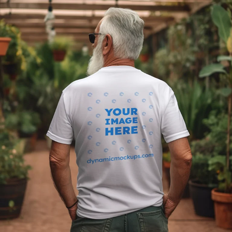 Man Wearing White T-shirt Mockup Back View Template