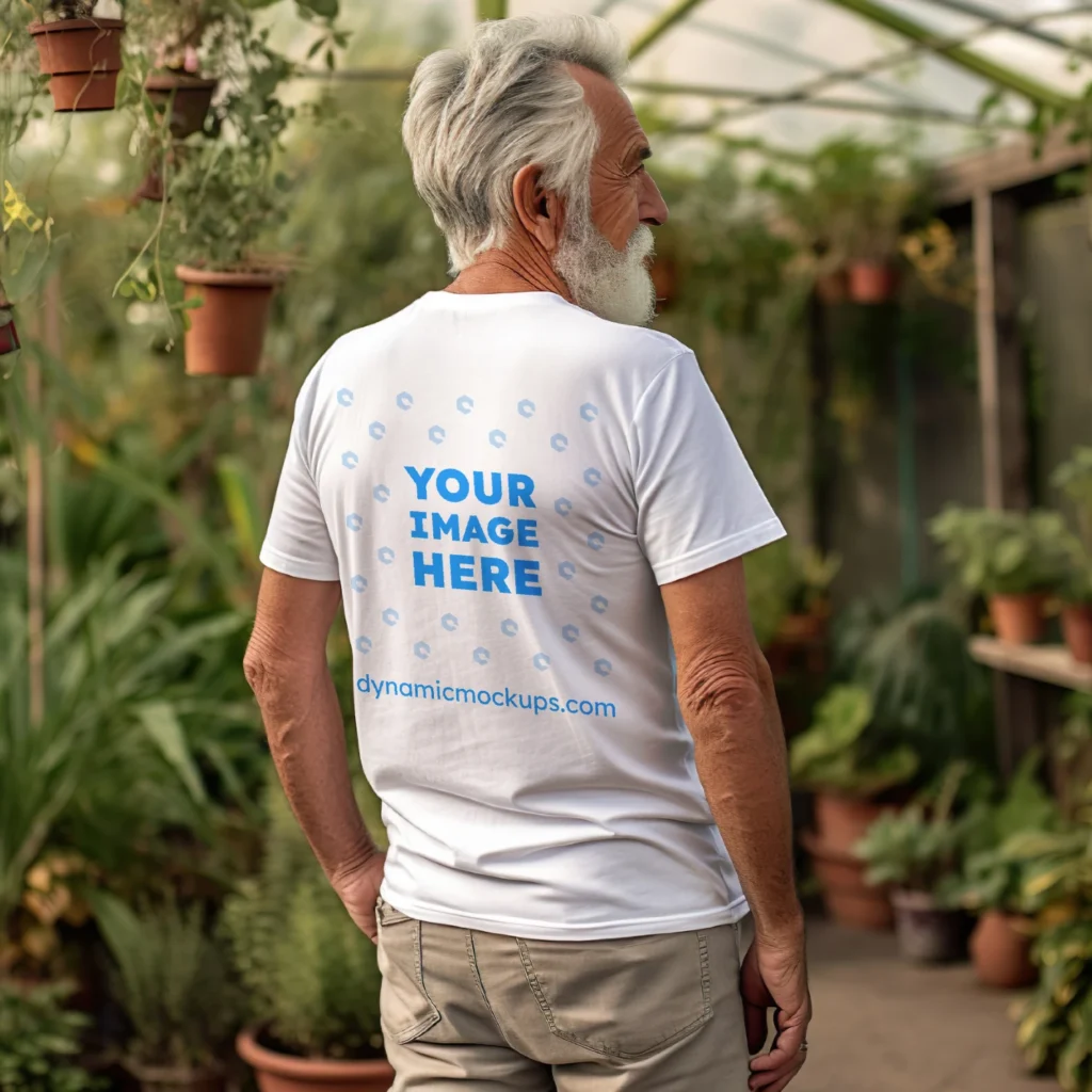 Man Wearing White T-shirt Mockup Back View Template