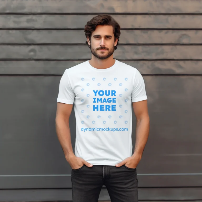 Man Wearing White T-shirt Mockup Front View Template