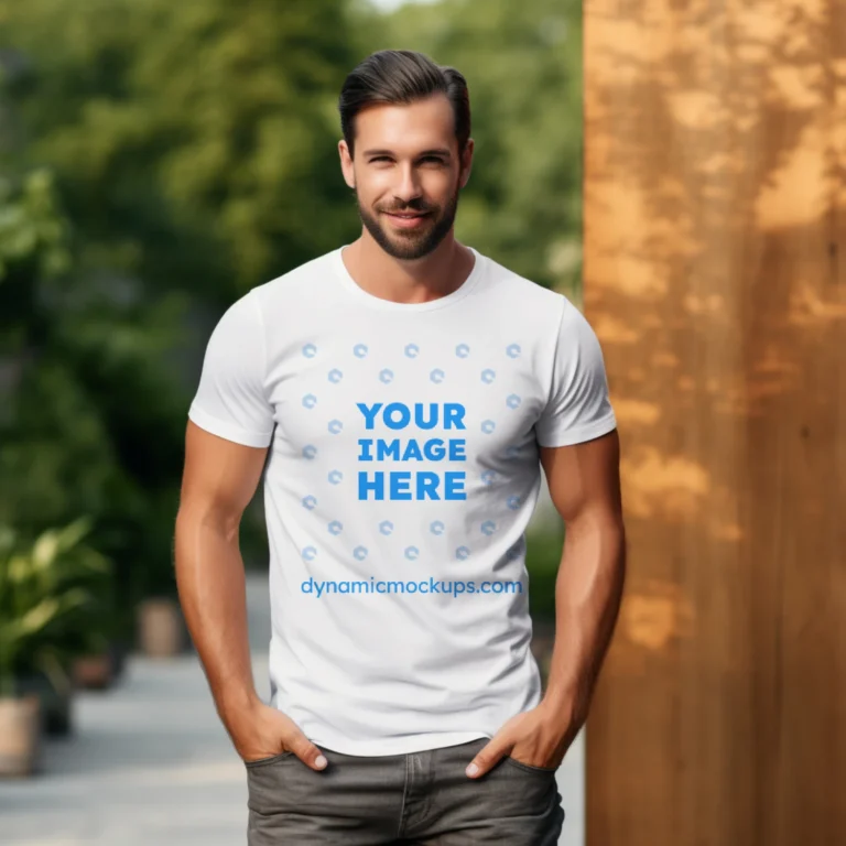 Man Wearing White T-shirt Mockup Front View Template