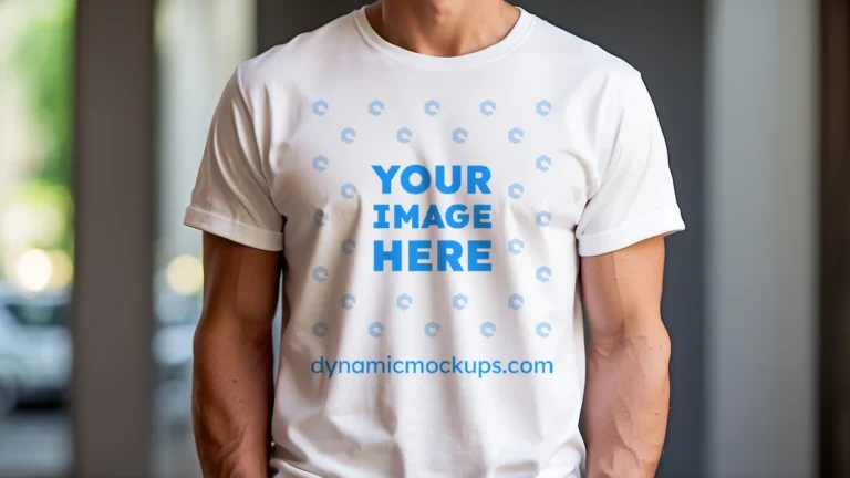 Man Wearing White T-shirt Mockup Front View Template