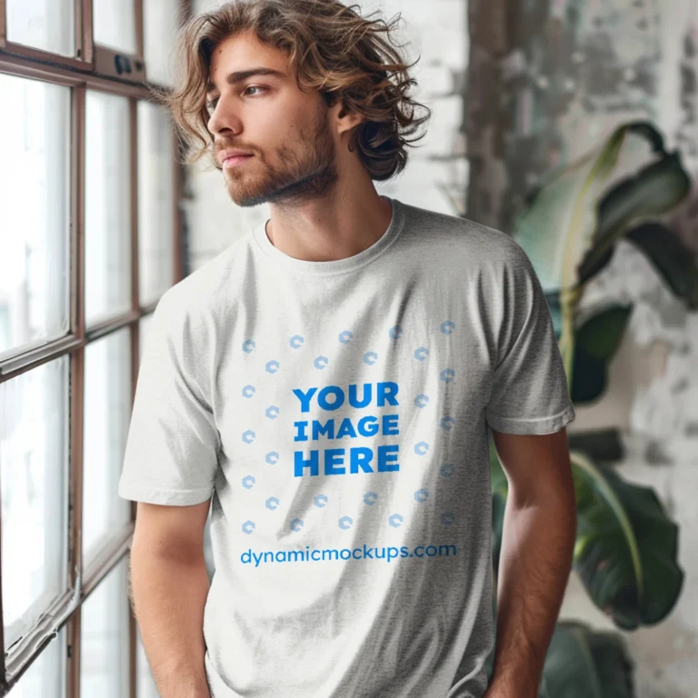 Man Wearing White T-shirt Mockup Front View Template