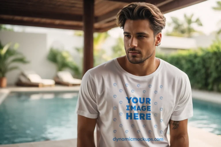 Man Wearing White T-shirt Mockup Front View Template