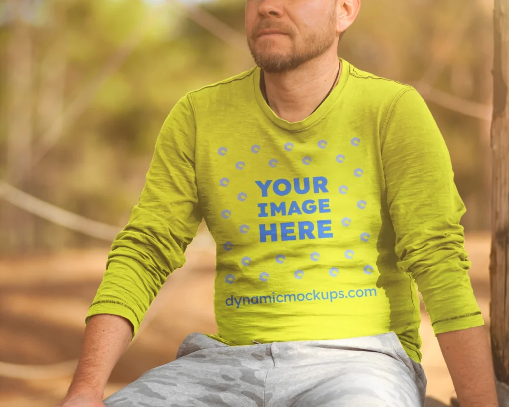 Man Wearing Yellow Sweatshirt Mockup Front View Template