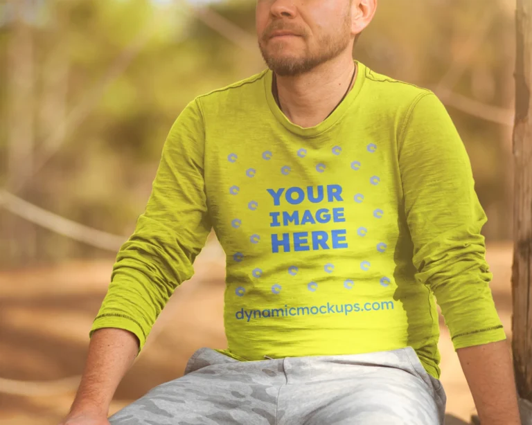 Man Wearing Yellow Sweatshirt Mockup Front View Template