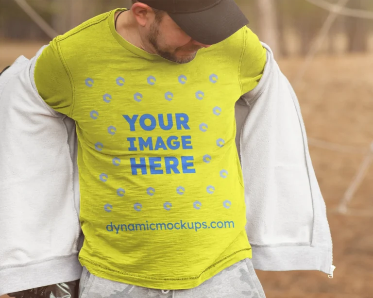 Man Wearing Yellow Sweatshirt Mockup Front View Template