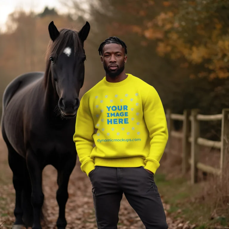 Man Wearing Yellow Sweatshirt Mockup Front View Template