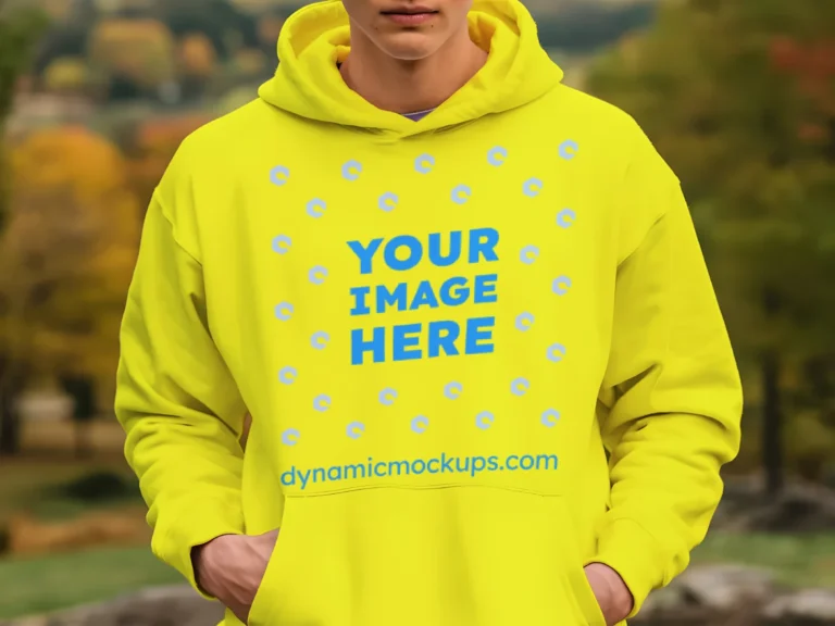 Man Wearing Yellow Hoodie Mockup Front View Template