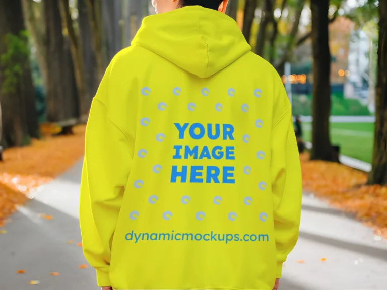 Man Wearing Yellow Hoodie Mockup Back View Template