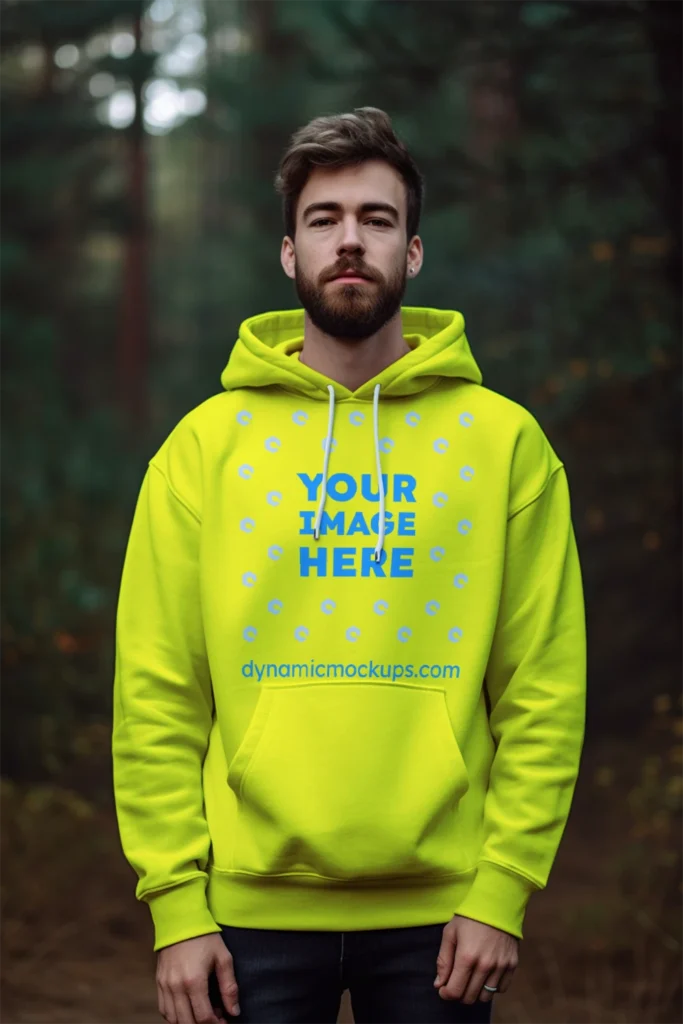 Man Wearing Yellow Hoodie Mockup Front View Template