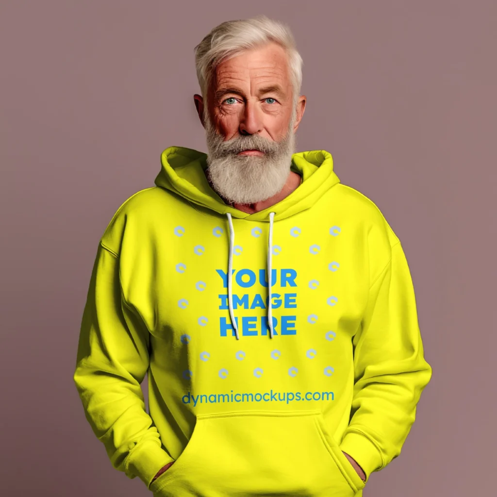 Man Wearing Yellow Hoodie Mockup Front View Template