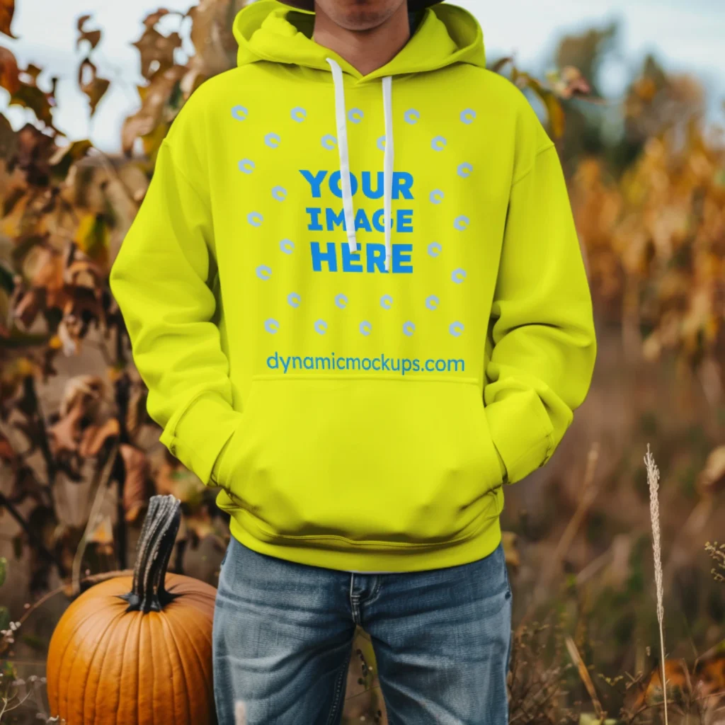 Man Wearing Yellow Hoodie Mockup Front View Template